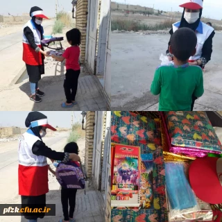 توزیع بسته های نوشت افزار میان خانواده های کم بضاعت توسط کانون هلال احمر دانشگاه فرهنگیان مرکز اروند آبادان