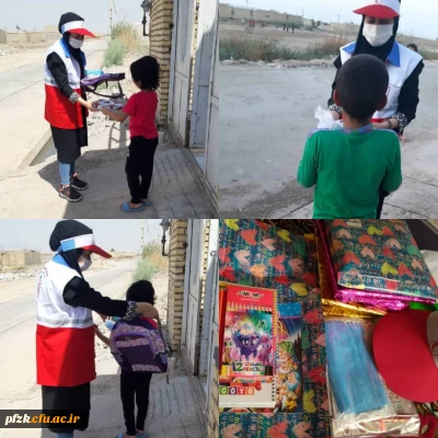 توزیع بسته های نوشت افزار میان خانواده های کم بضاعت توسط کانون هلال احمر دانشگاه فرهنگیان مرکز اروند آبادان