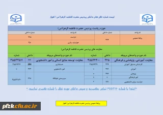 شماره تماس های پردیس حضرت فاطمه الزهرا(س) اهواز