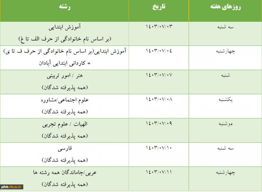 برنامه زمان بندی ثبت نام حضوری پذیرفته شدگان آزمون سراسری 1403