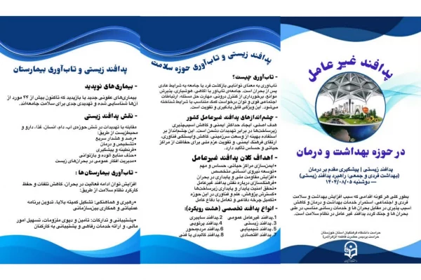 فضا سازی و پخش بروشور آموزشی با موضوع پدافند غیر عامل در بین پرسنل و دانشجو معلمان