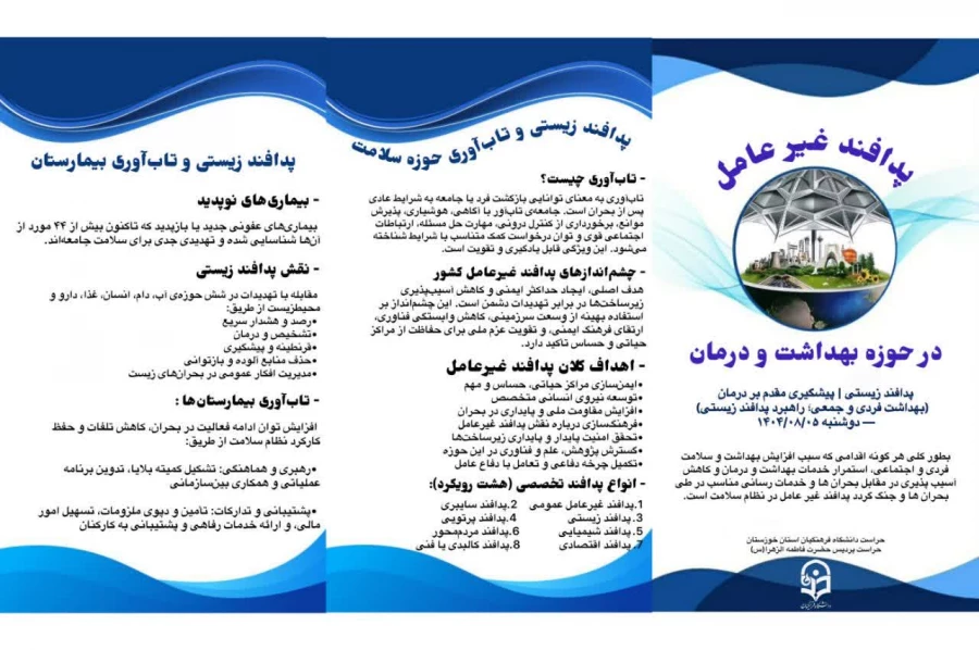 فضا سازی و پخش بروشور آموزشی با موضوع پدافند غیر عامل در بین پرسنل و دانشجو معلمان